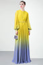 Long sleeve gradient maxi dress with belt - View 6 | TEVQA