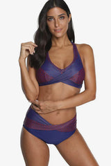 Plus size two-piece swimsuit with halter neck and high-waisted bottoms - View 9 | TEVQA