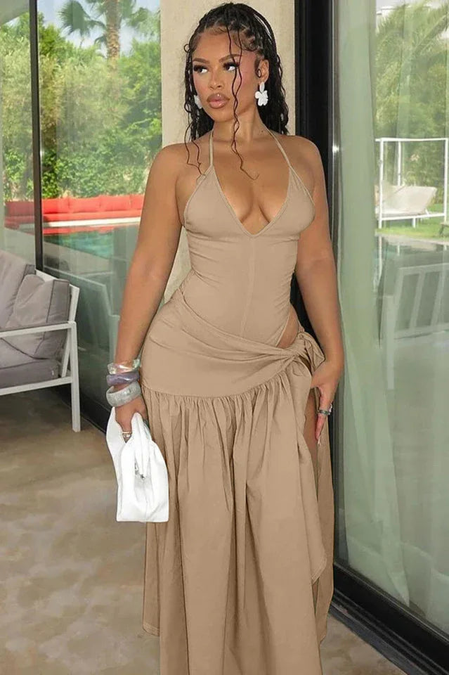 V-Neck Bodysuit Wrap Skirt Set - TEVQA