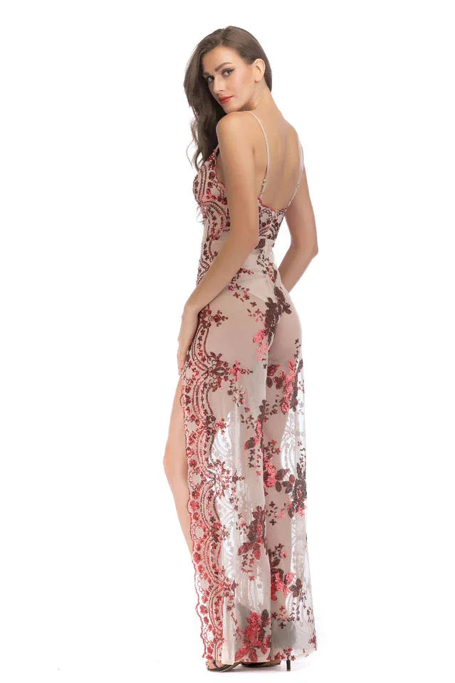 High Slit Backless Boho Cocktail Gown - TEVQA