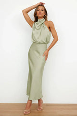 Satin Halter Neck Midi Dress - View 13 | TEVQA
