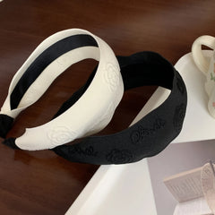 Embossed Camellia Flower Wide Headband - 2 Inch Statement Style