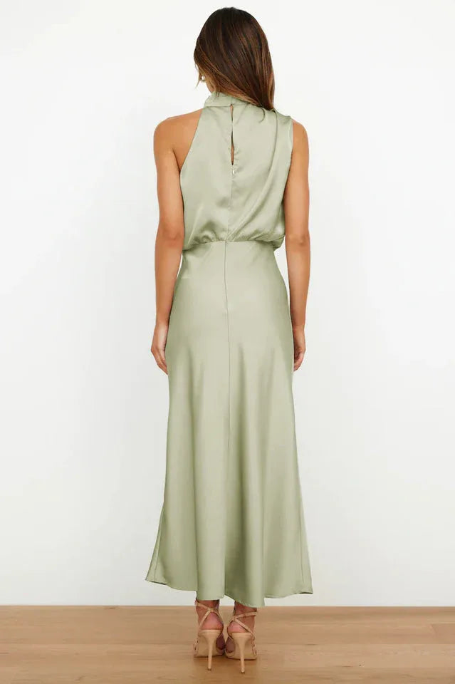 Satin Halter Neck Midi Dress - View 20 | TEVQA