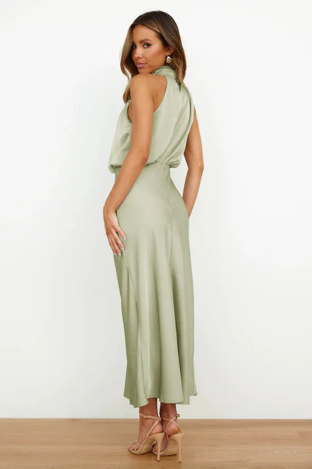 Satin Halter Neck Midi Dress - View 19 | TEVQA