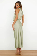 Satin Halter Neck Midi Dress - View 19 | TEVQA