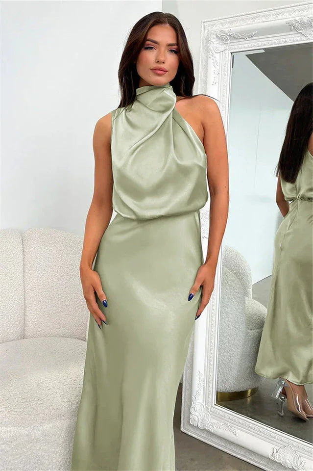 Satin Halter Neck Midi Dress - View 21 | TEVQA