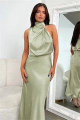 Satin Halter Neck Midi Dress - View 16 | TEVQA