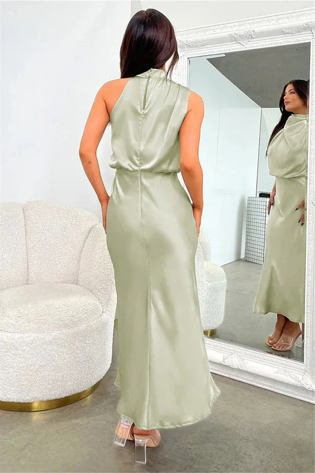 Satin Halter Neck Midi Dress - View 17 | TEVQA