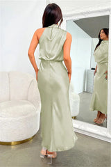 Satin Halter Neck Midi Dress - View 22 | TEVQA