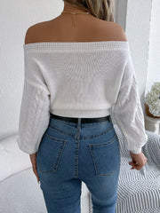 Khaki Off-Shoulder Cable Knit Sweater - View 17 | TEVQA
