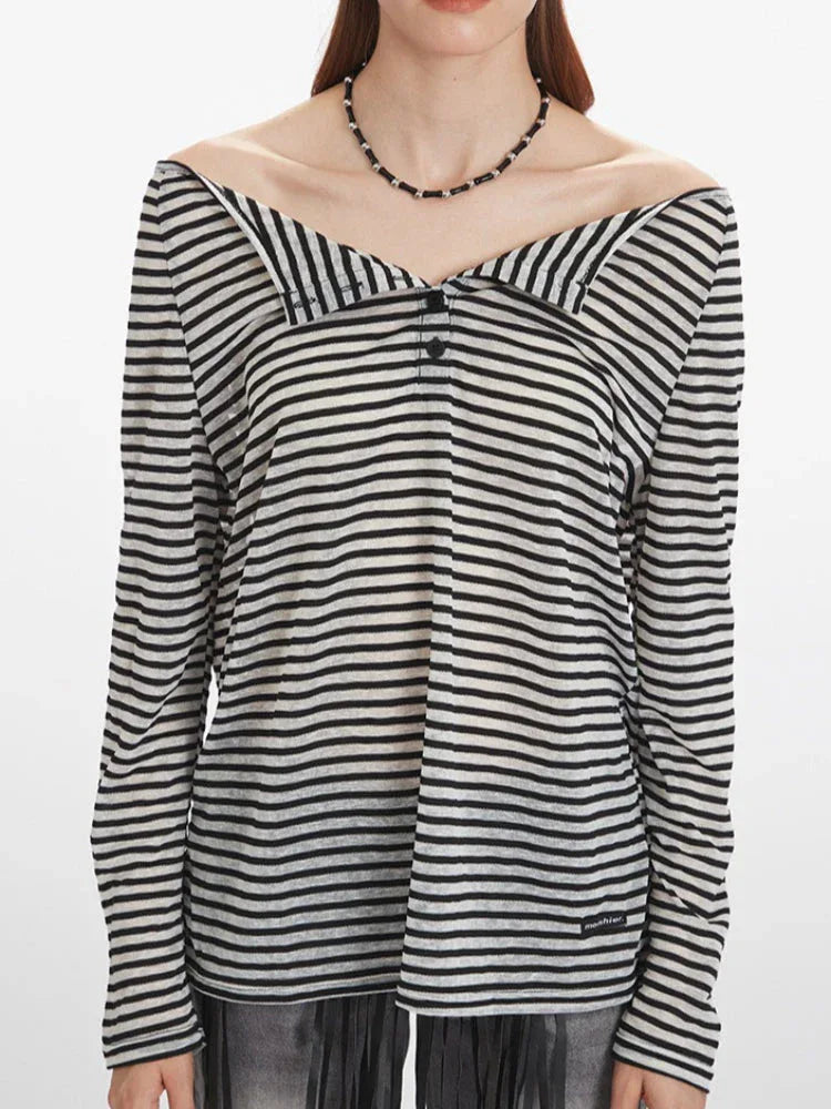 Striped Off-Shoulder Knit Top - View 6 | TEVQA