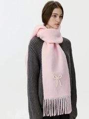 Wool Blend Pearl Bow Scarf - TEVQA