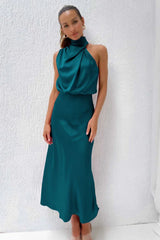 Satin Halter Neck Midi Dress - View 32 | TEVQA