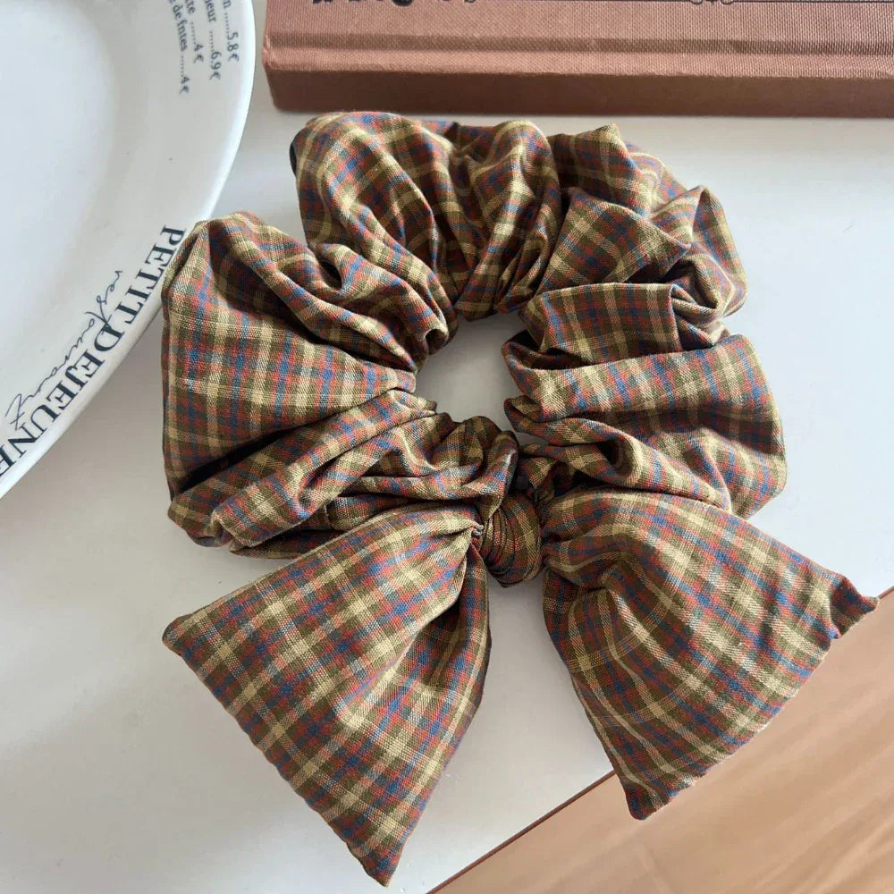 Oversized Plaid Bow Scrunchie - View 9 | TEVQA