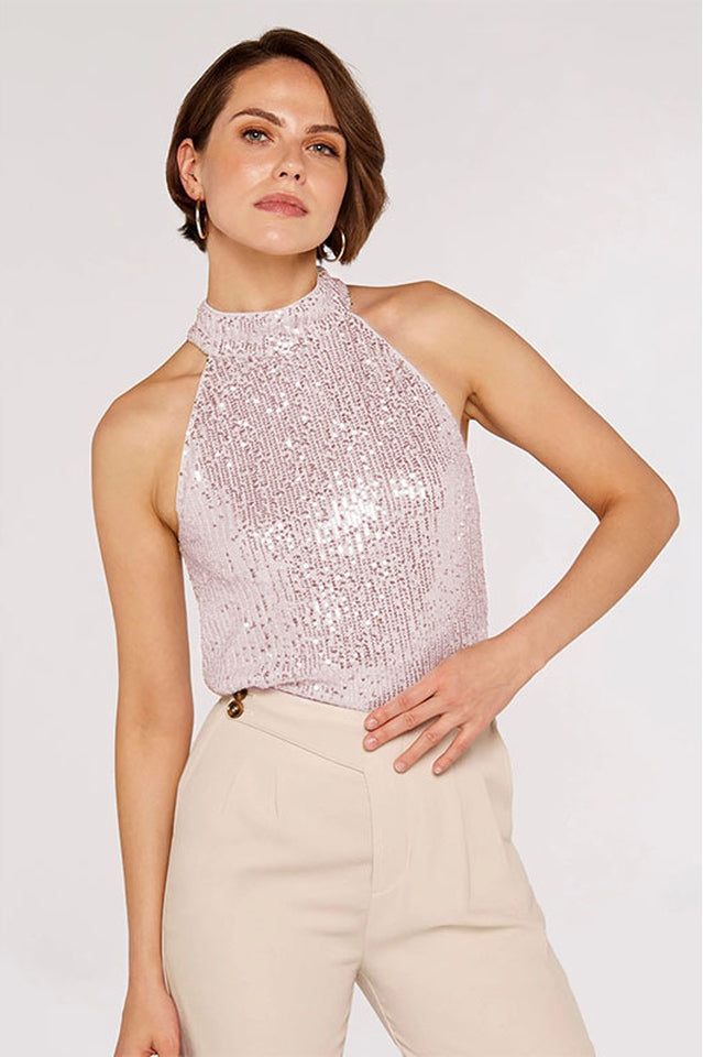 Apricot Sequin Halter Neck Top | Dress In Beauty