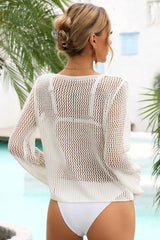 Women’s White Hollow Out Crochet Knit Beach Cover Up Top - TEVQA