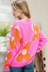 Pink floral pattern oversized knit sweater - View 6 | TEVQA