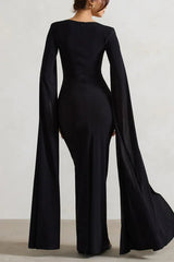 Maroon maxi dress with cape sleeves and sweetheart neckline - View 8 | TEVQA