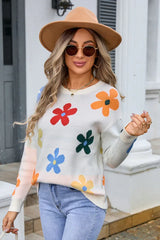 Retro floral knit pullover sweater - View 6 | TEVQA