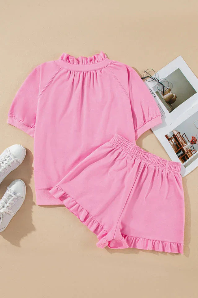 The Weekender Pink Ruffle Matching Set - TEVQA