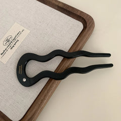 Acetate French Hair Pin with Crystal - 4.9" U-Shaped Chignon Pin