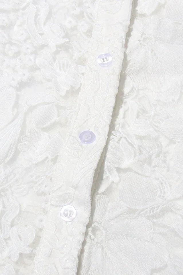 White lace button-down shirt and flared pants set - View 6 | TEVQA