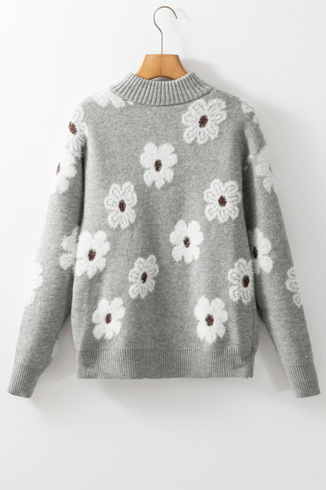 Floral Pattern Half Zip Sweater | Dress In Beauty