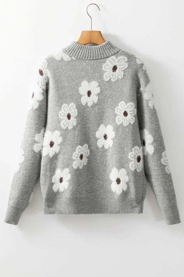 Floral Knit Quarter-Zip Sweater - View 6 | TEVQA