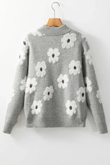 Floral Knit Quarter-Zip Sweater - View 6 | TEVQA