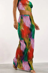 Pleated cow neck top and maxi skirt set - View 10 | TEVQA
