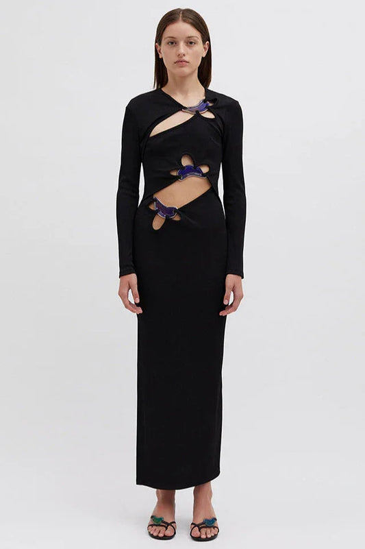 Circular Mood Stone Long Sleeve Dress - TEVQA