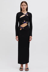 Circular Mood Stone Long Sleeve Dress - TEVQA