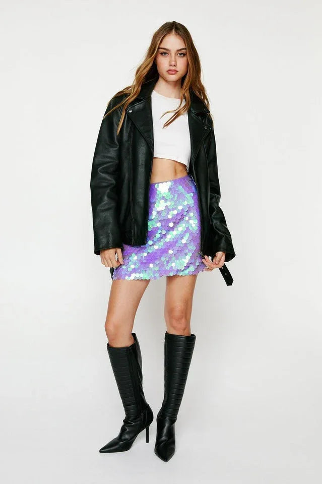 Oval Sequin Mini Skirt - View 6 | TEVQA