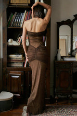 Strapless ruched sparkly maxi dress - View 12 | TEVQA