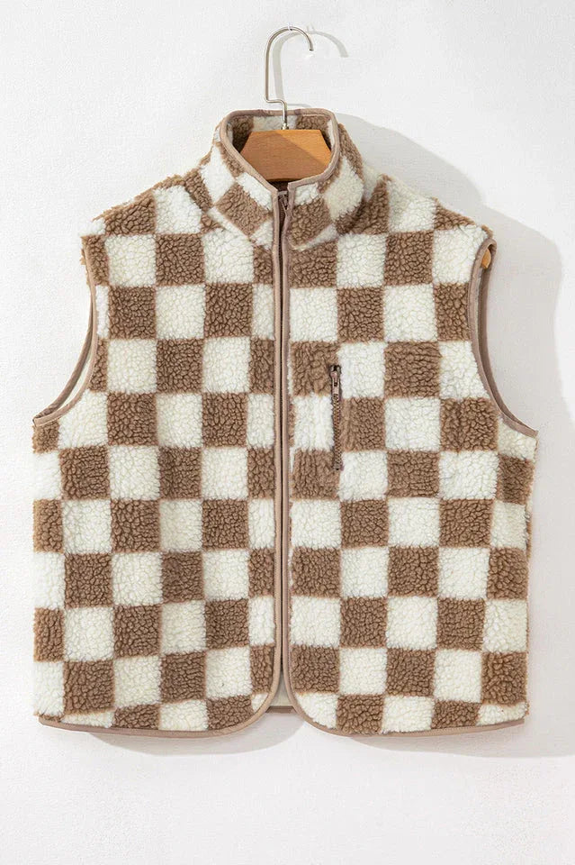 Checkerboard Sherpa Vest - View 11 | TEVQA