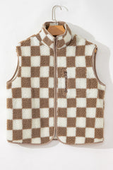 Checkered Sherpa Collared Jacket Vest | Dress In Beauty