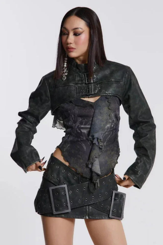 Faux Leather Wrap Mini Skirt - View 9 | TEVQA