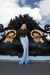 Satin Maxi Dress with High Neckline - View 7 | TEVQA