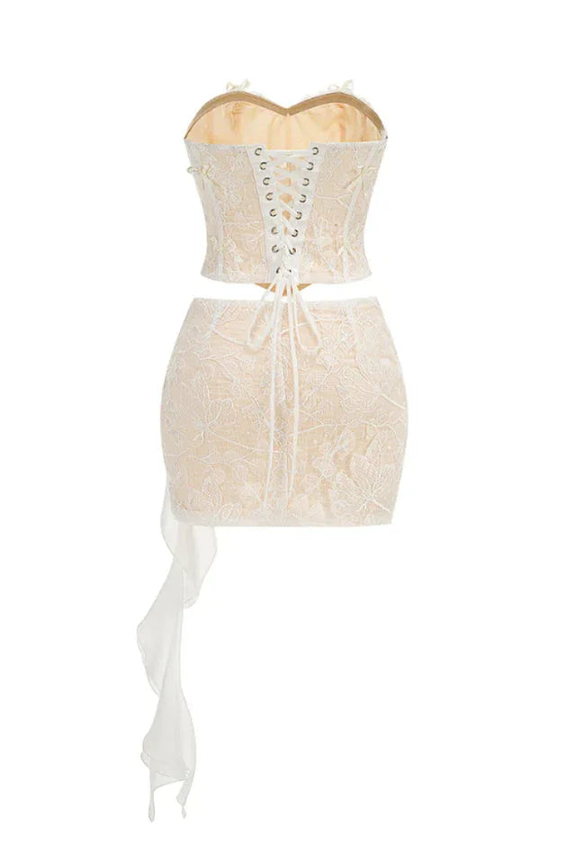 Strapless Lace Corset Dress Set - TEVQA