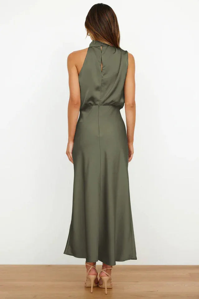 Satin Halter Neck Midi Dress - View 48 | TEVQA
