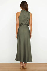 Satin Halter Neck Midi Dress - View 48 | TEVQA