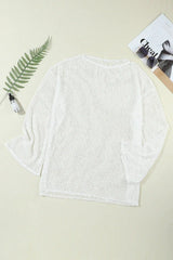 White Textured Knit Side Slit Beach Cover-Up Tunic - TEVQA