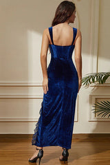 Velvet Bodycon Cocktail Dress with Slit - TEVQA
