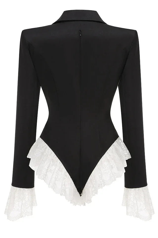 V Neck Lace Embellished Blazer - TEVQA