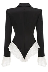 V Neck Lace Embellished Blazer - TEVQA
