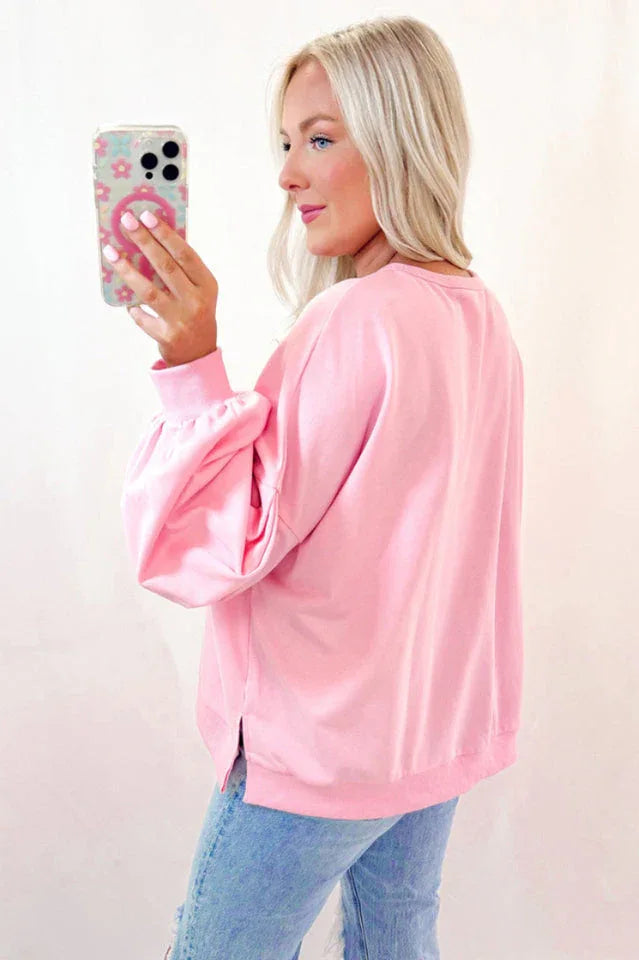 Coquette Pink Bow Applique Sweatshirt - TEVQA