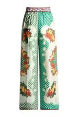 Fruit print satin shirt and wide leg pants set - View 7 | TEVQA