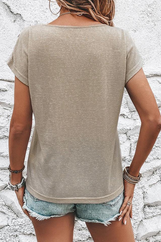 Drop Shoulder Top with Button Accent - View 8 | TEVQA