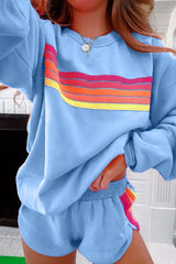 Pink Wave of Hope Retro Rainbow Sweatshirt & Shorts Lounge Set - View 11 | TEVQA