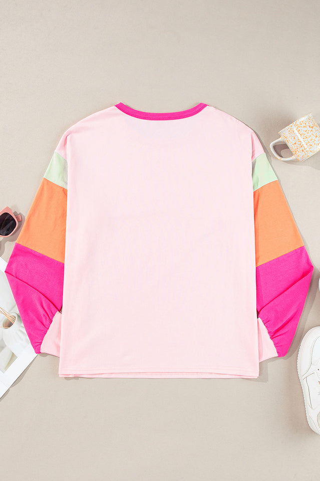 Colorblock Patchwork Long Sleeve Loose Top | Dress In Beauty